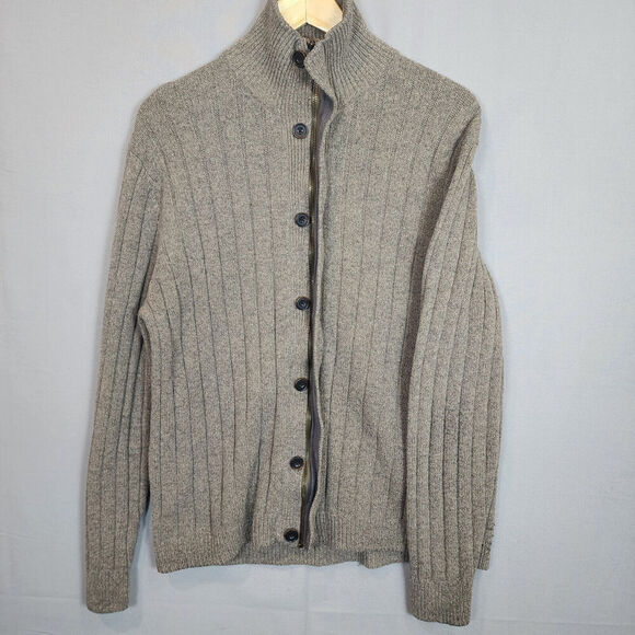 Gap Men's Brown Cable Knit Zip Button Long Sleeve Cardigan‎ Wool Blend Size L - Picture 1 of 7